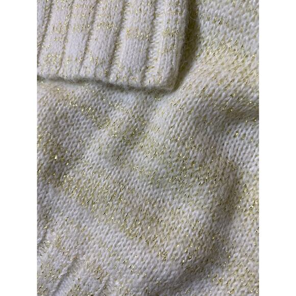 Women's Cream/Gold Metallic Mock Neck Wool Blend Sweater Large Holiday - Picture 3 of 7